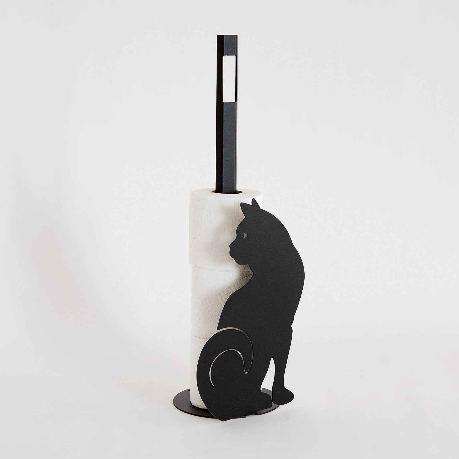 arti-mestieri-gatto-porta-carta-igienica-da-terra-in-ferro-nero-15x50-cm image 1
