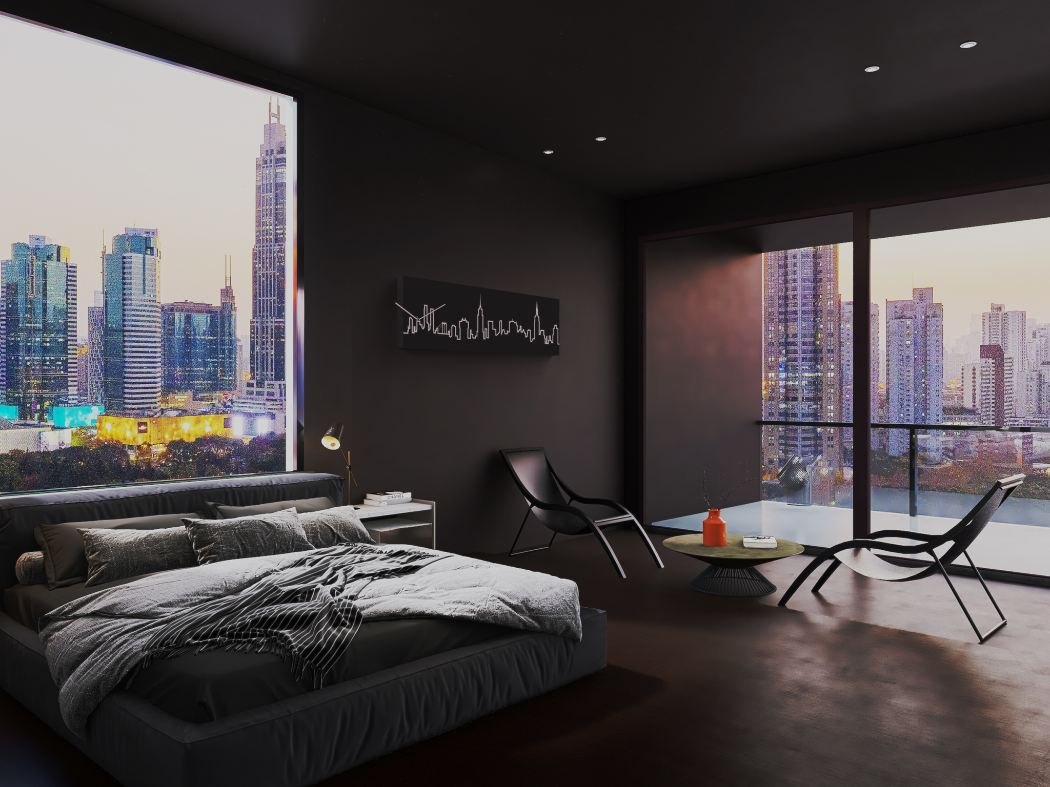 progetti-skyline-orologio-da-parete-profilo-citt-bianco-e-nero image 2