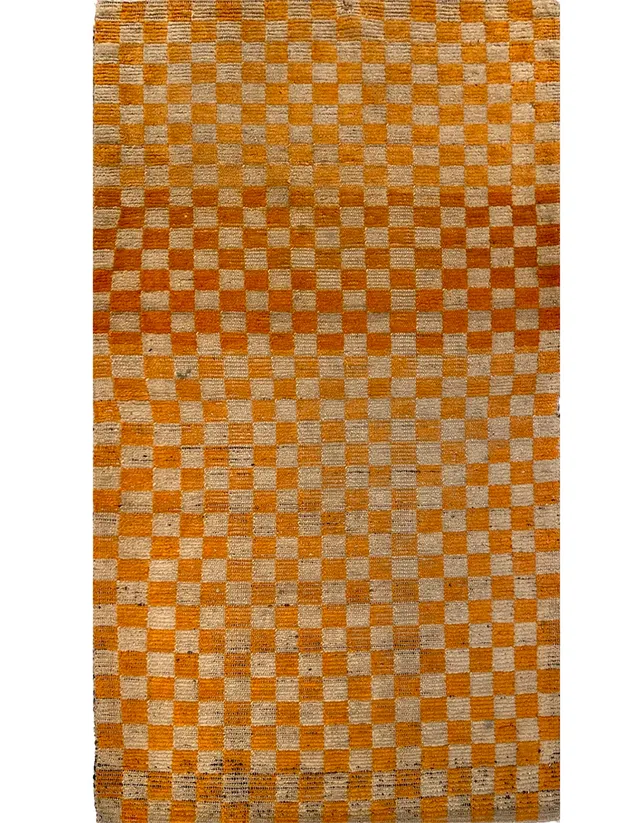 illulian-tibet-damier-orange-tappeto-156x88-cm-fatto-a-mano image 1