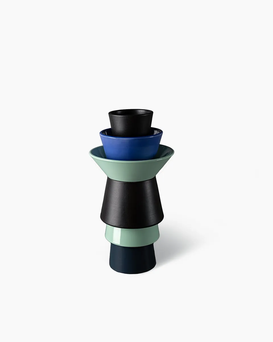 bitossi-ceramiche-vaso-untitled-marco-zanini-6-elementi-nero-verde-celeste-limit image 1