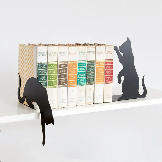 arti-mestieri-gatti-coppia-ferm-libri-in-ferro-silhouette-gatto image 1