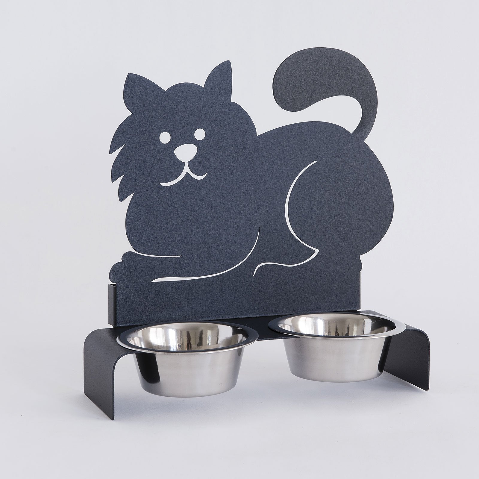 arti-mestieri-porta-ciotole-gatto-in-ferro-nero-rialzato image 1