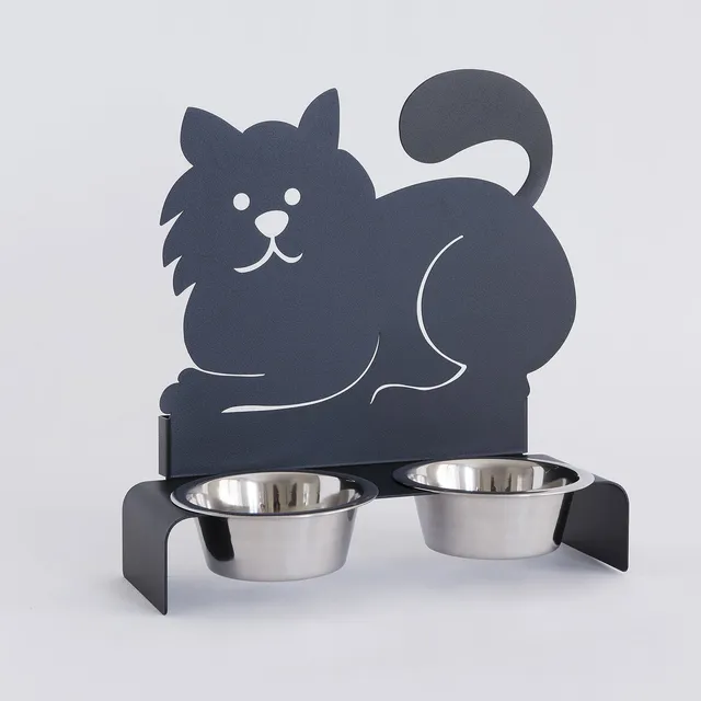 arti-mestieri-porta-ciotole-gatto-in-ferro-nero-rialzato image 1