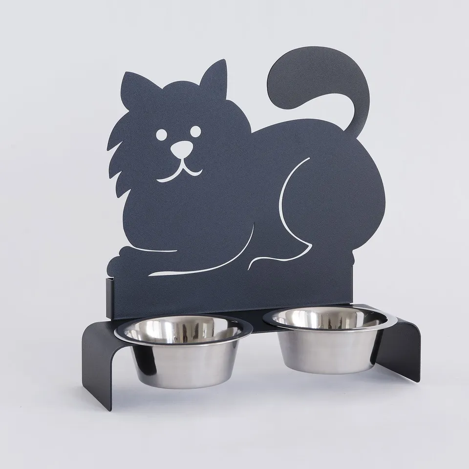 arti-mestieri-porta-ciotole-gatto-in-ferro-nero-rialzato image 1