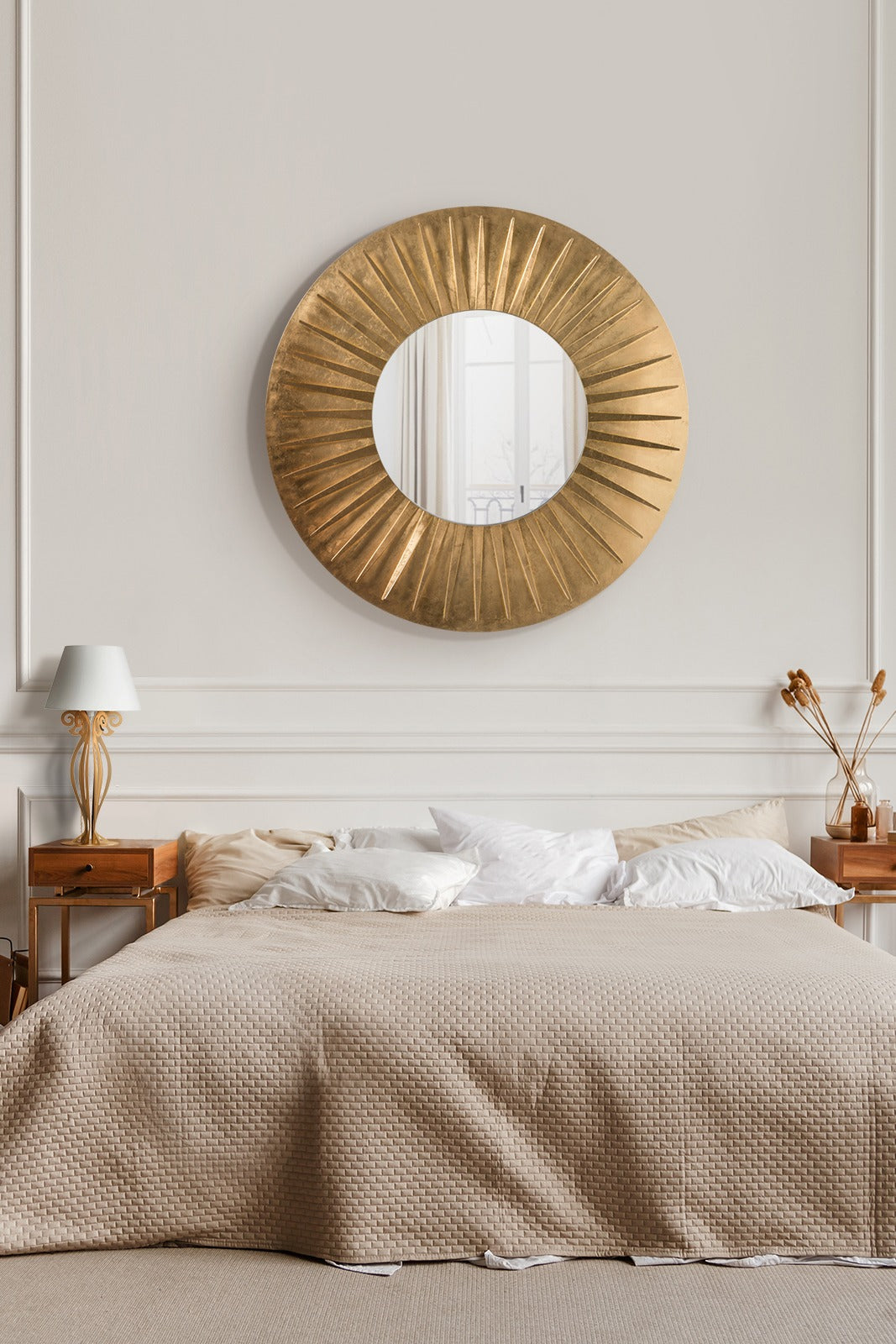arti-mestieri-specchio-da-parete-grande-sirio-foglia-oro-90-cm image 2