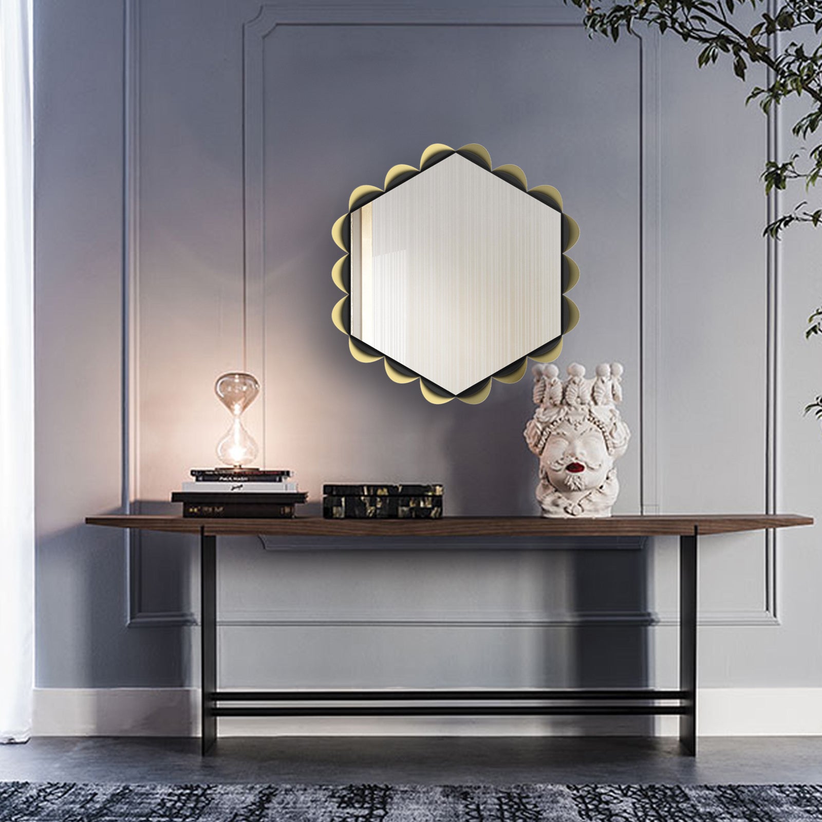 arti-mestieri-merletto-specchio-decorativo-esagonale-63x60-cm image 3