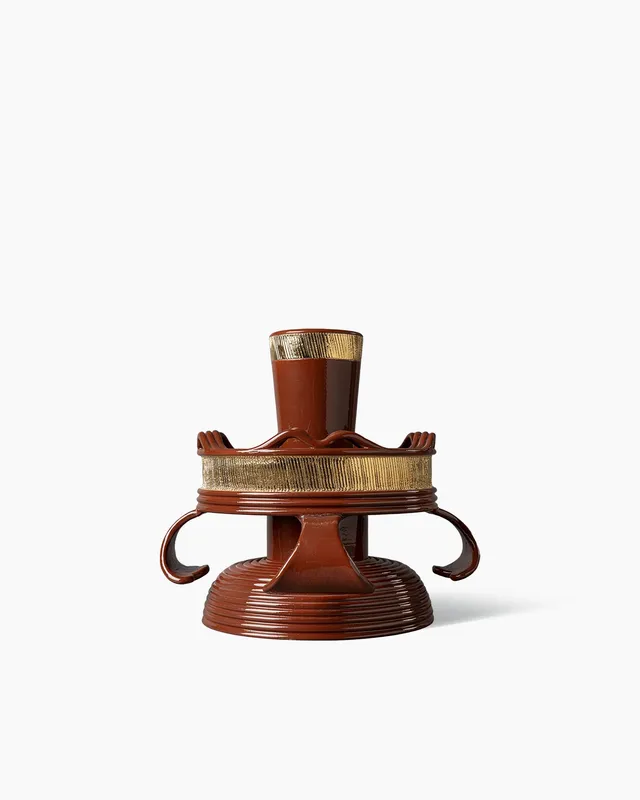 bitossi-ceramiche-centrotavola-portafrutta-e-vaso-con-manici-fioriti-e-banda-dor image 1
