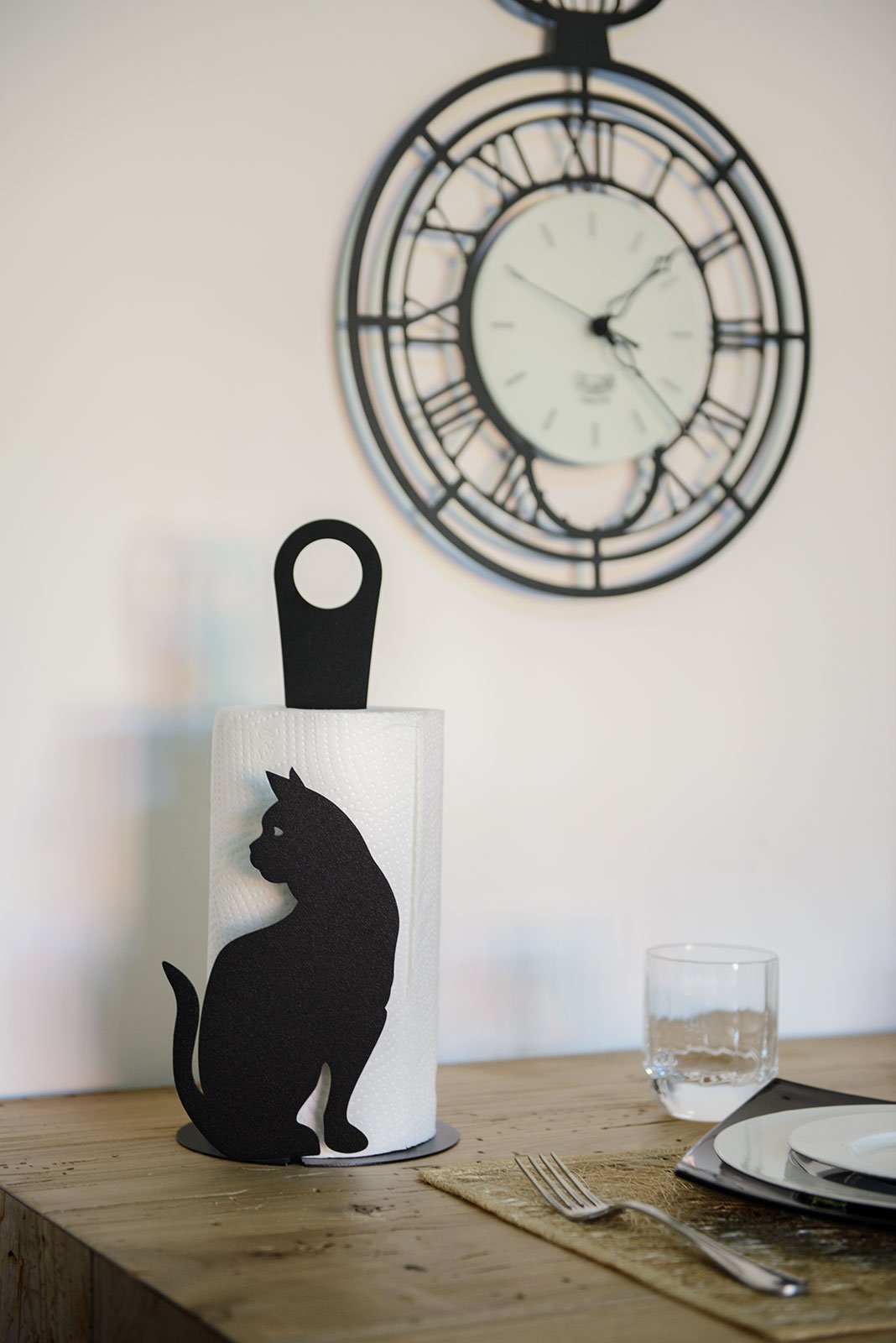 arti-mestieri-gatto-porta-rotolo-cucina-in-ferro-nero-15x33-cm image 3
