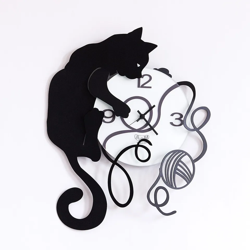 arti-mestieri-orologio-da-parete-gomitolo-cat image 1