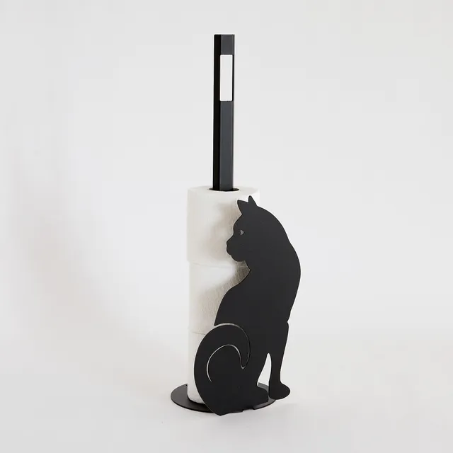 arti-mestieri-gatto-porta-carta-igienica-da-terra-in-ferro-nero-15x50-cm image 1