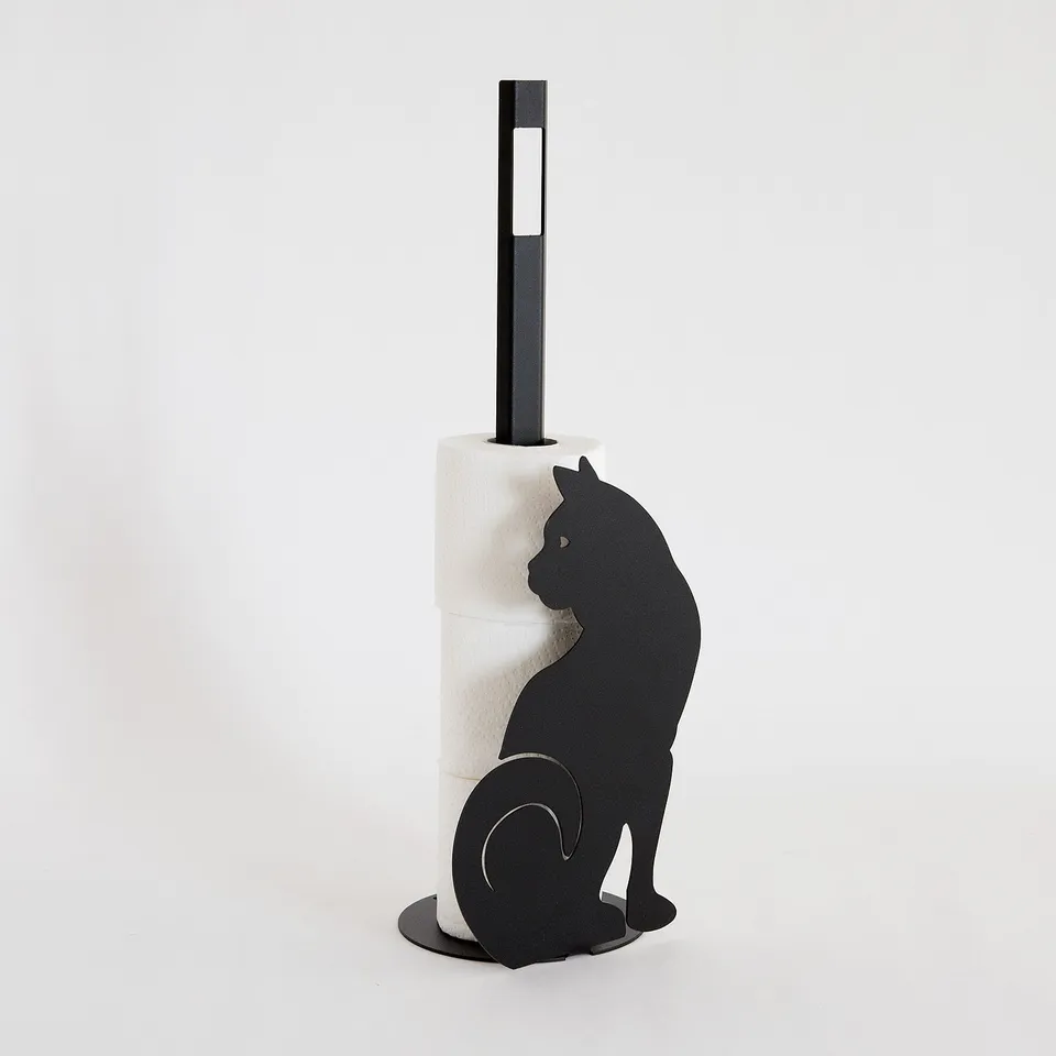 arti-mestieri-gatto-porta-carta-igienica-da-terra-in-ferro-nero-15x50-cm image 1