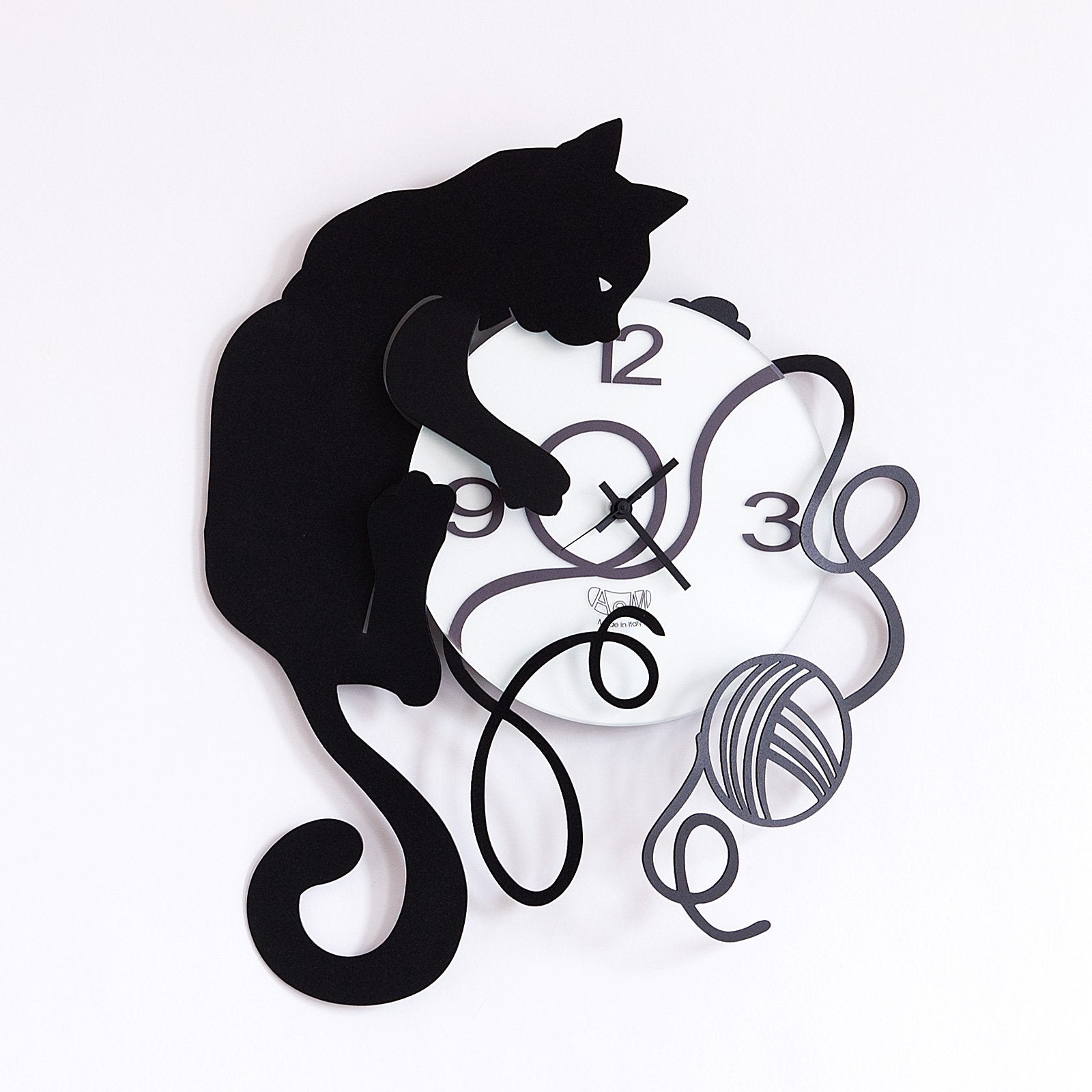 arti-mestieri-orologio-da-parete-gomitolo-cat image 1