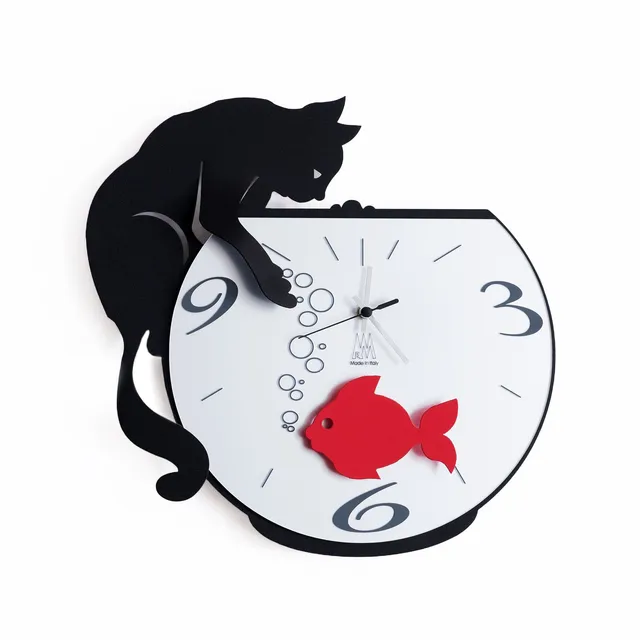 arti-mestieri-tommy-and-fish-orologio-a-pendolo-con-gatto image 1