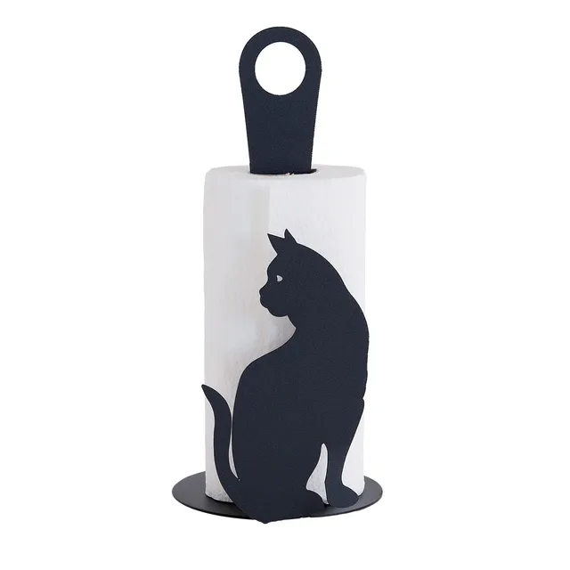 arti-mestieri-cat-porta-rotolo-cucina-in-ferro-15x33-cm-nero-bianco image 1