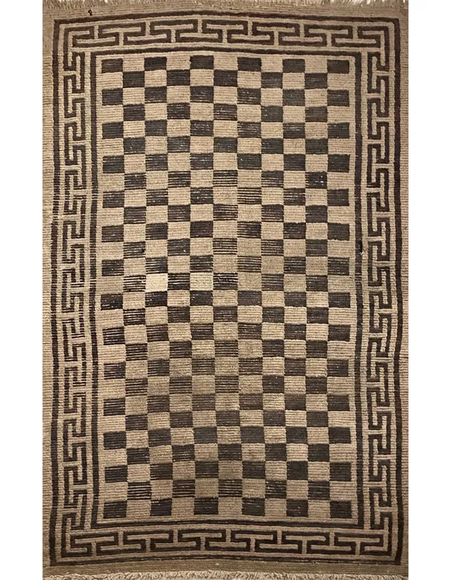 illulian-tibet-damier-b-w-tappeto-tibet-179-x-64-cm-in-lana image 1