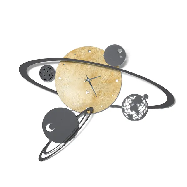 arti-mestieri-orologio-da-parete-sistema-solare-foglia-oro image 1