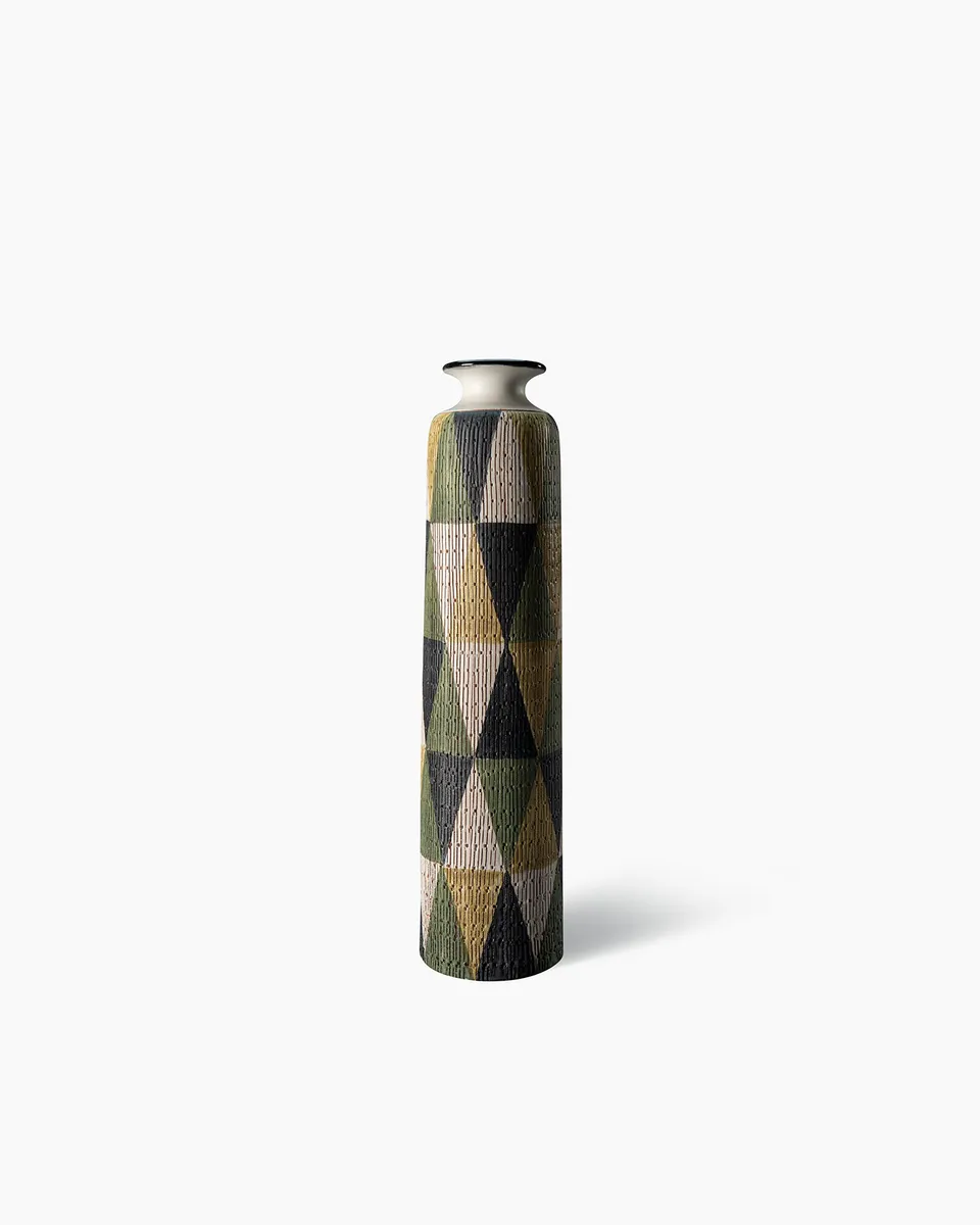 bitossi-ceramiche-vaso-1959-aldo-londi-serie-seta-triangoli-multicolore image 1